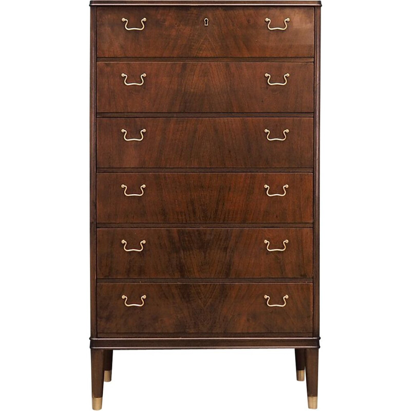  Vintage walnut veneer chest of drawers Danish design 60 70