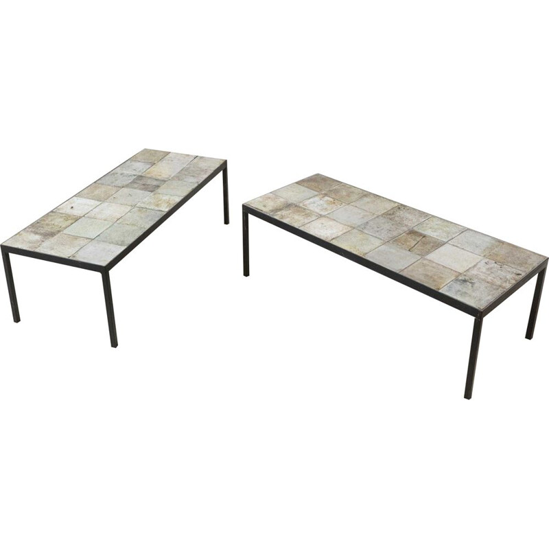 Paire de tables basses en céramique par Michelle et Jacques Serre