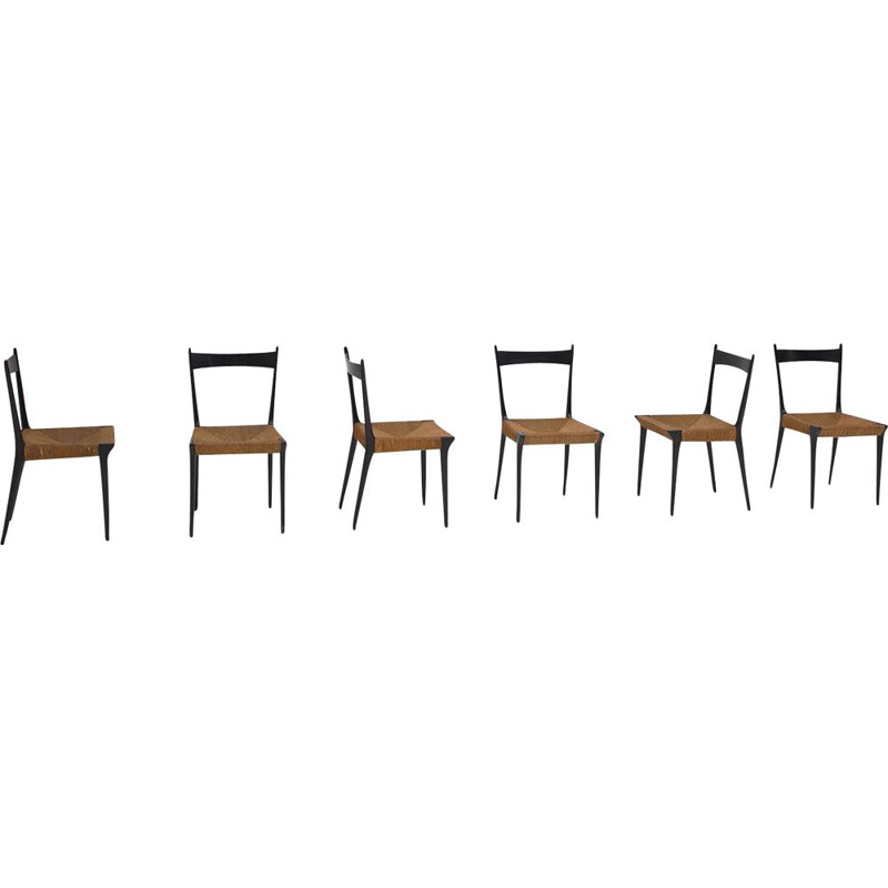 Ensemble de 6 chaises vintage en canne tissée S2 d'Alfred Hendrickx 1960