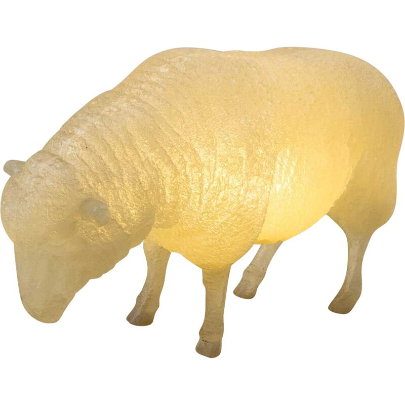 Vintage luminous resin sculpture of a life-size sheep, 1970