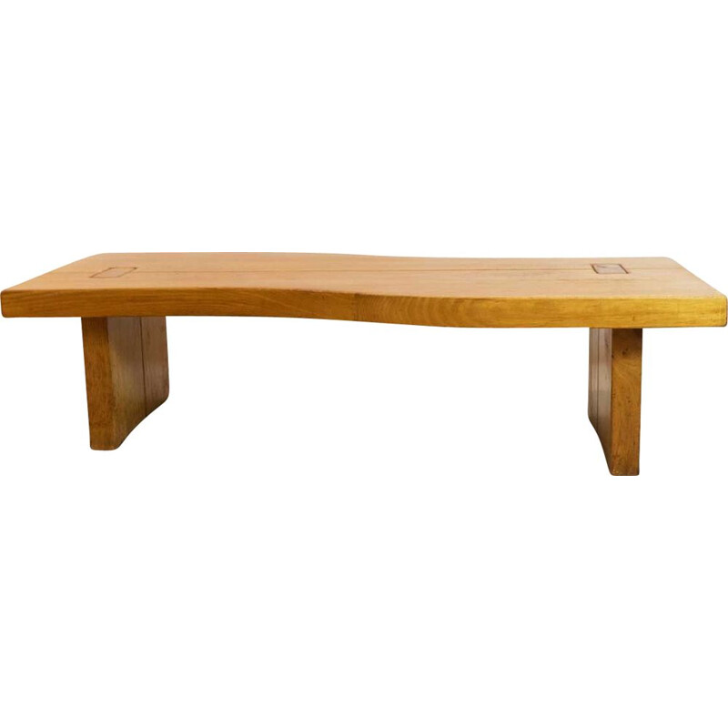 Table basse vintage en orme massif, maison Regain, 1970