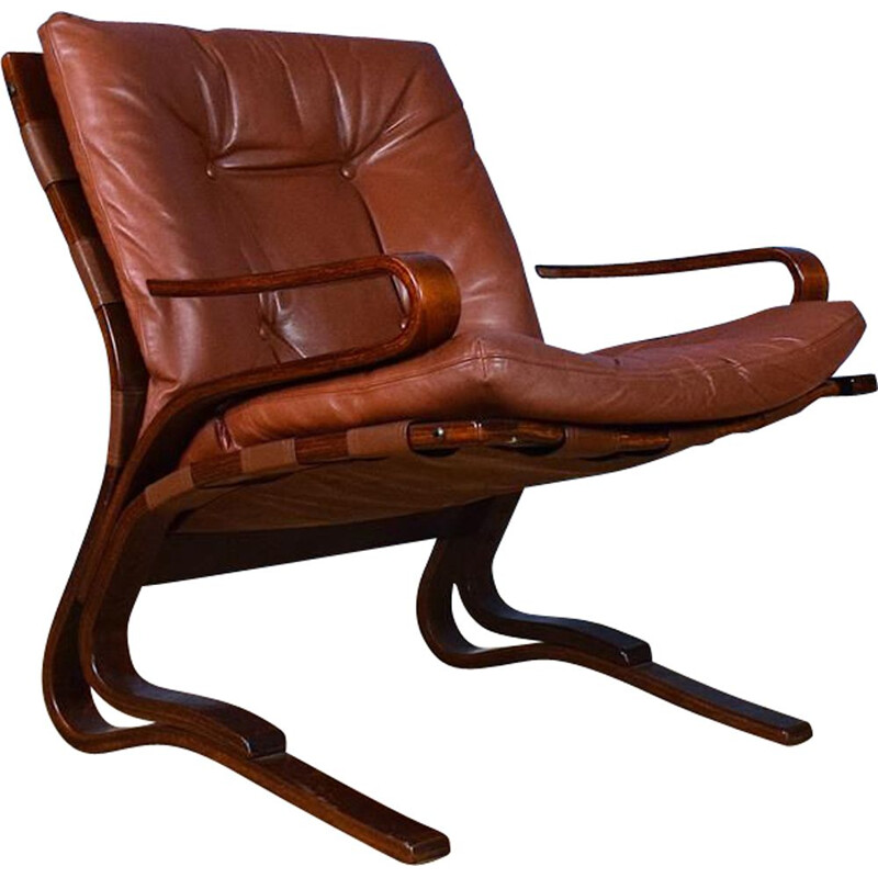 Vintage leather and beech armchair "Skyline" by Hove Mobler