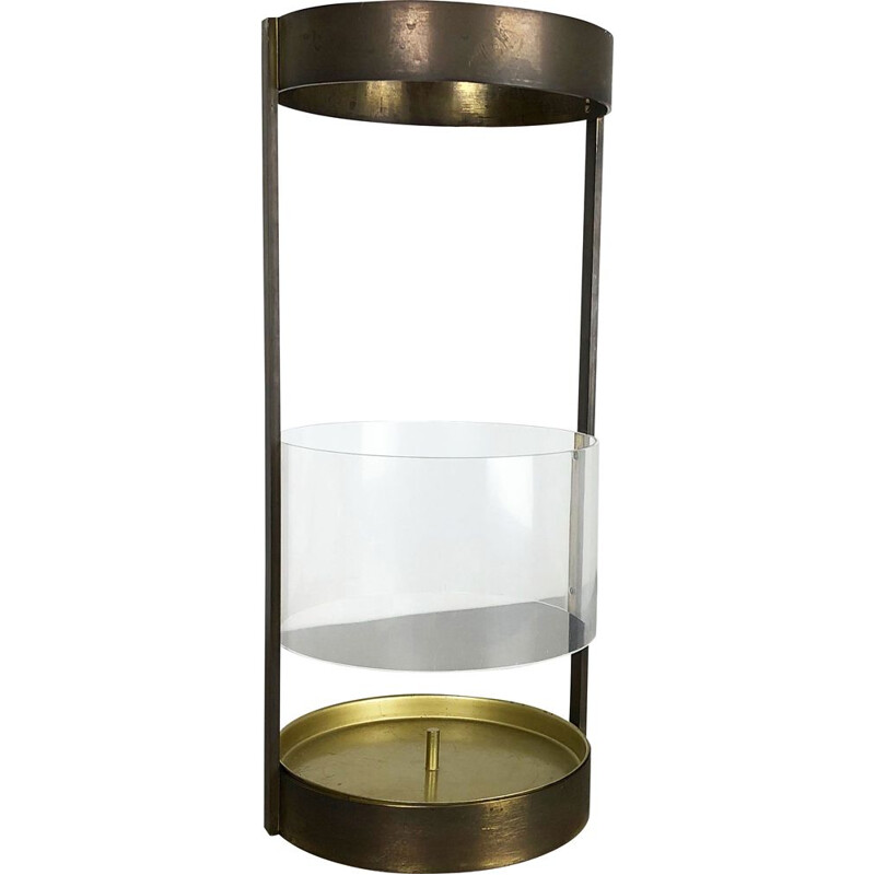 Vintage umbrella stand in solid brass and acrylic glass, Italy, 1970s