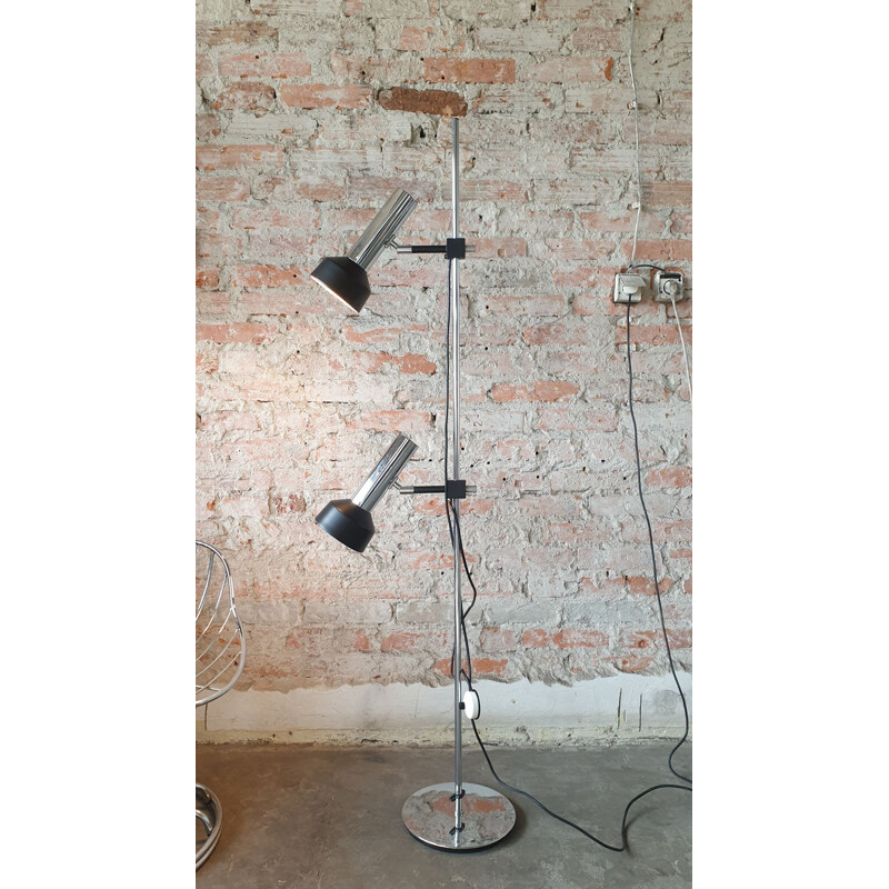 Vintage Floor Lamp Silver-Black, 1970