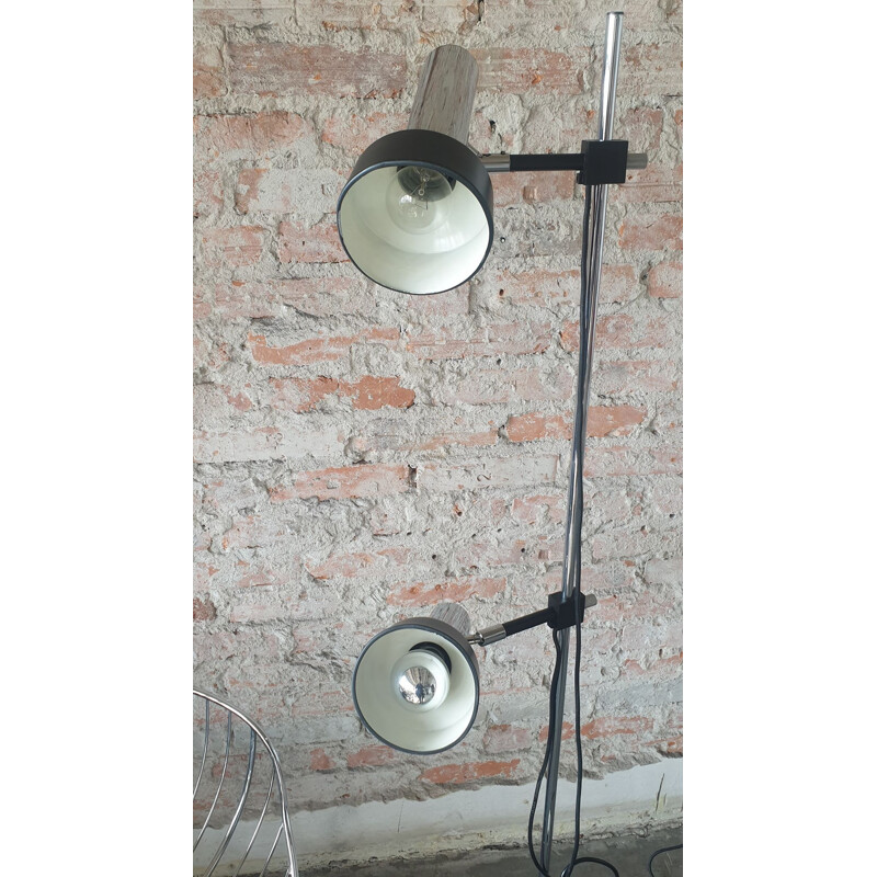 Vintage zilver-zwarte vloerlamp, 1970