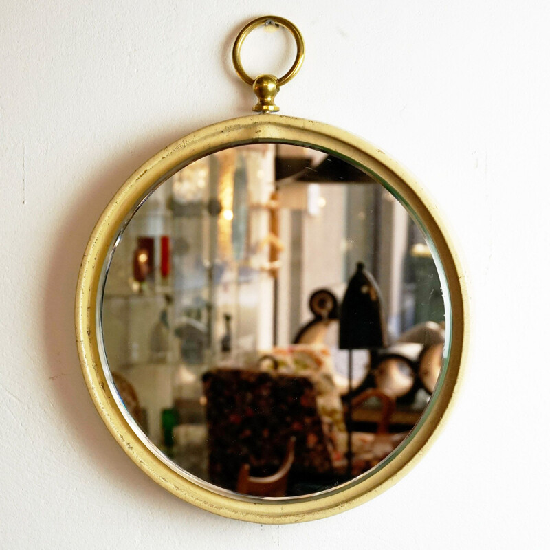 Italian brass and leather vintage mirror