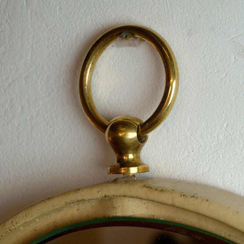 Italian brass and leather vintage mirror