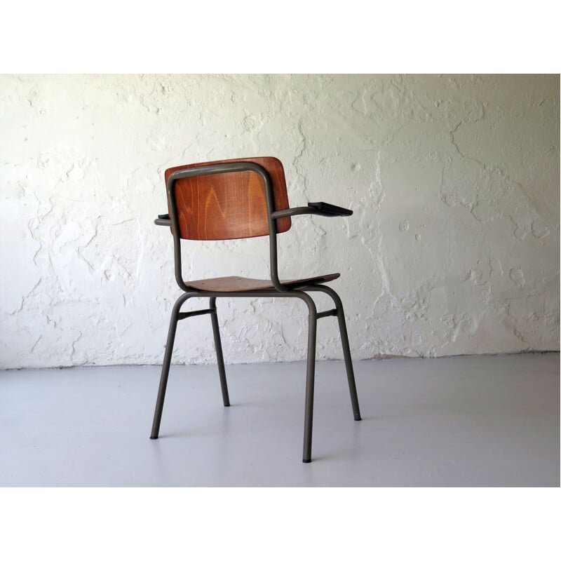 Wood and metal office chair, a grey lacquered 1960s