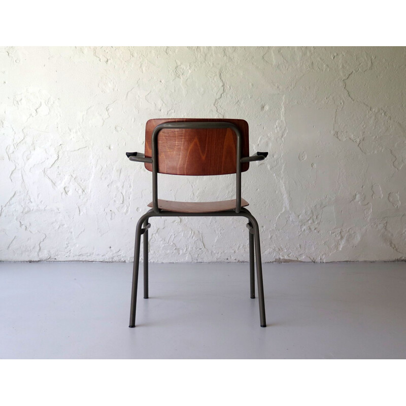 Wood and metal office chair, a grey lacquered 1960s