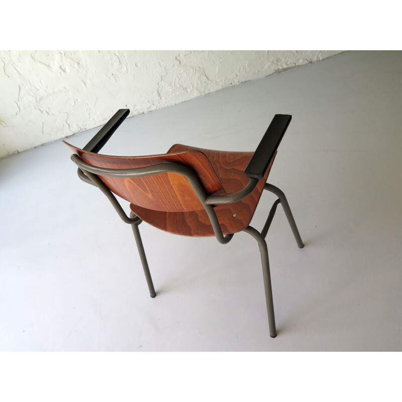 Chaise de bureau vintage en bois et métal laqué gris, 1960