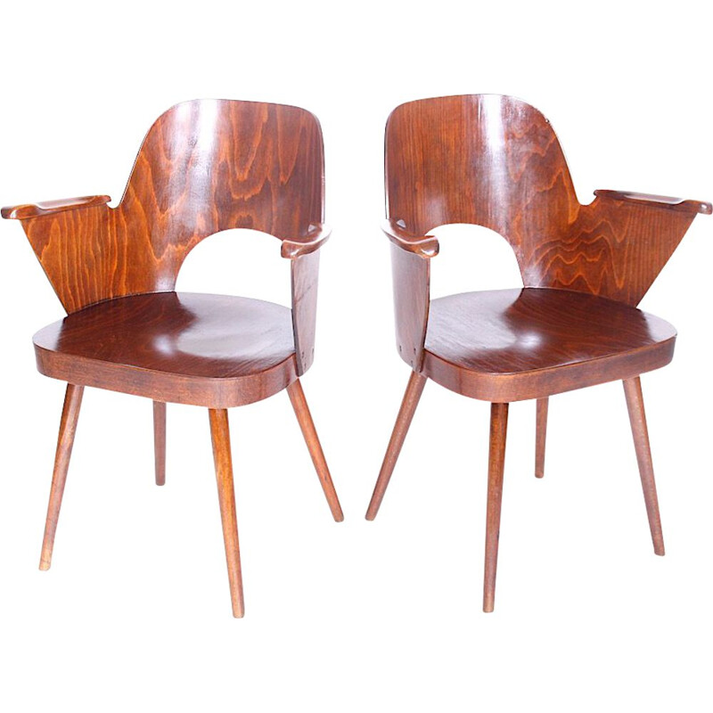 Pair of wooden vintage armchairs by Oswald Haerdtl