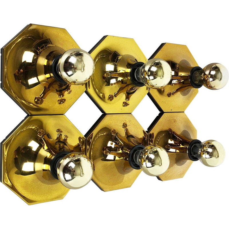 Set of 6 golden cubic vintage wall lights by Motoko Ishii for Staff Lights, 1970