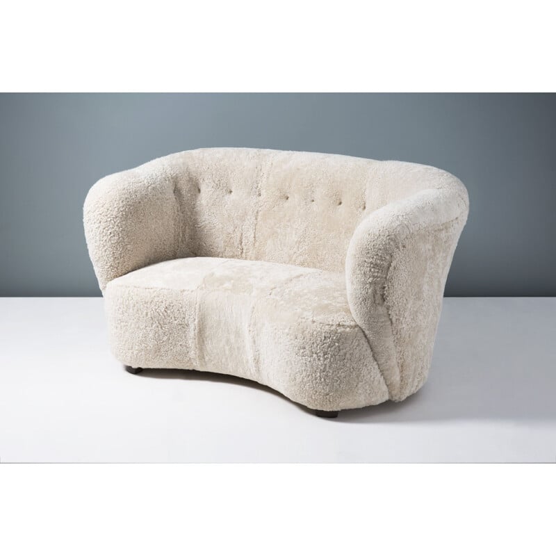 Danish Sheepskin Love Seat Vintage 1950