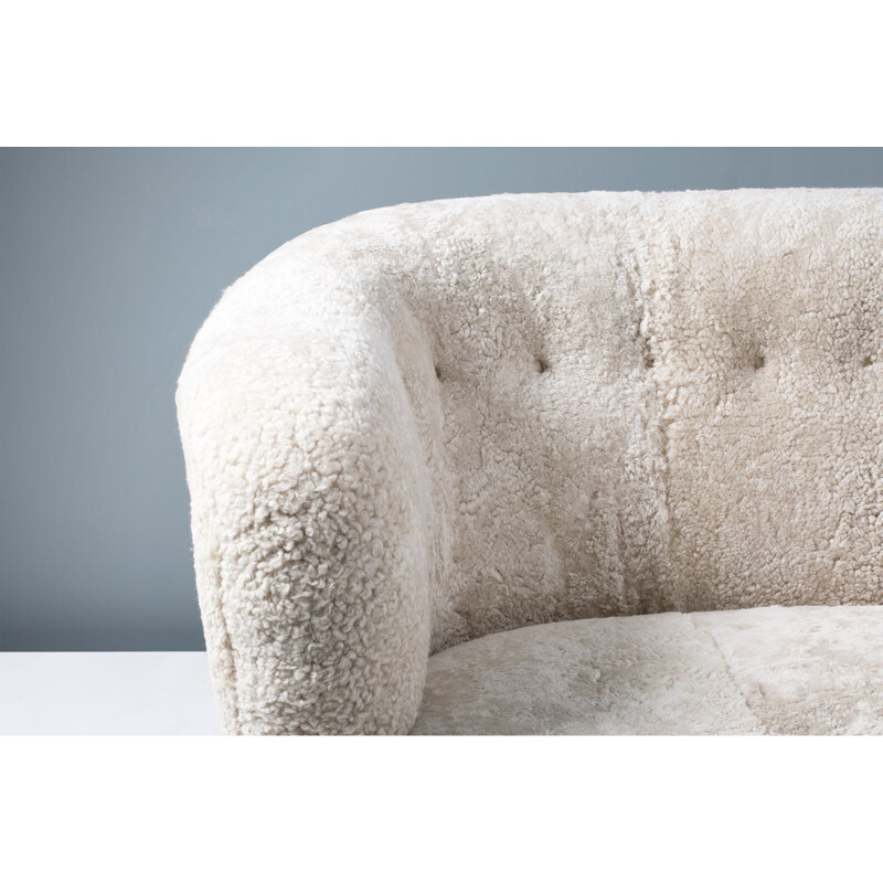 Danish Sheepskin Love Seat Vintage 1950