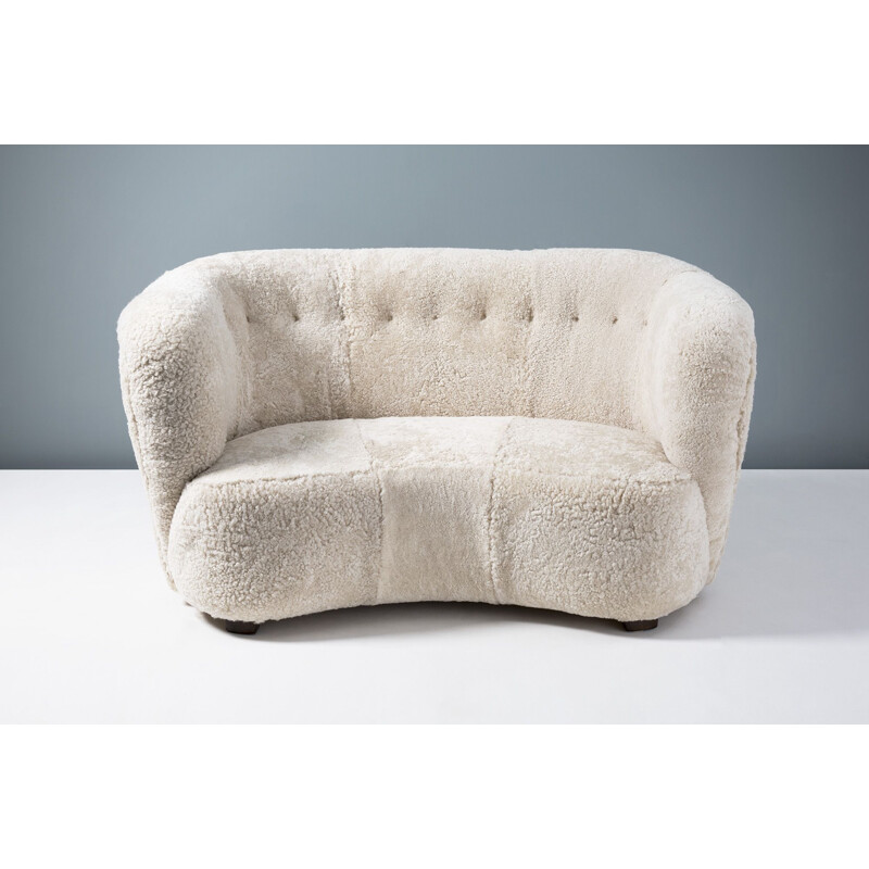 Danish Sheepskin Love Seat Vintage 1950