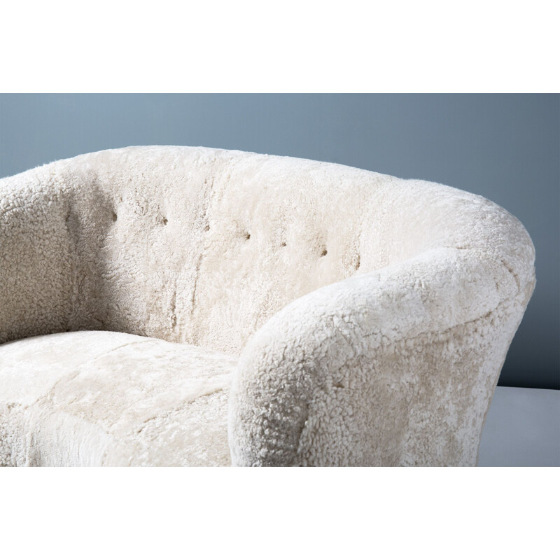 Danish Sheepskin Love Seat Vintage 1950