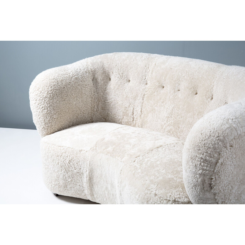 Danish Sheepskin Love Seat Vintage 1950