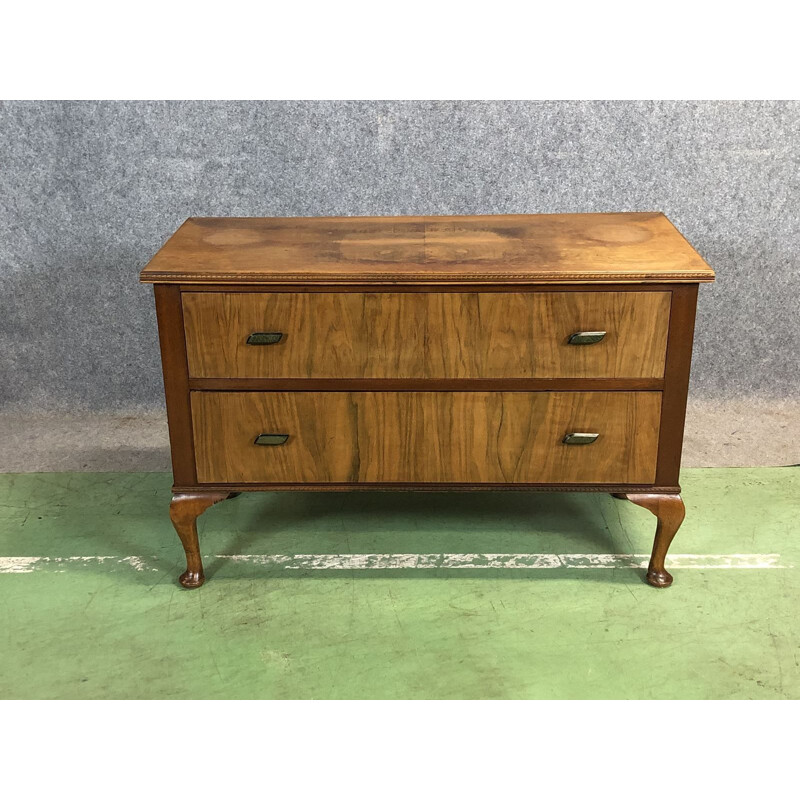 Small Chippendale chest of drawers in burr walnut wood