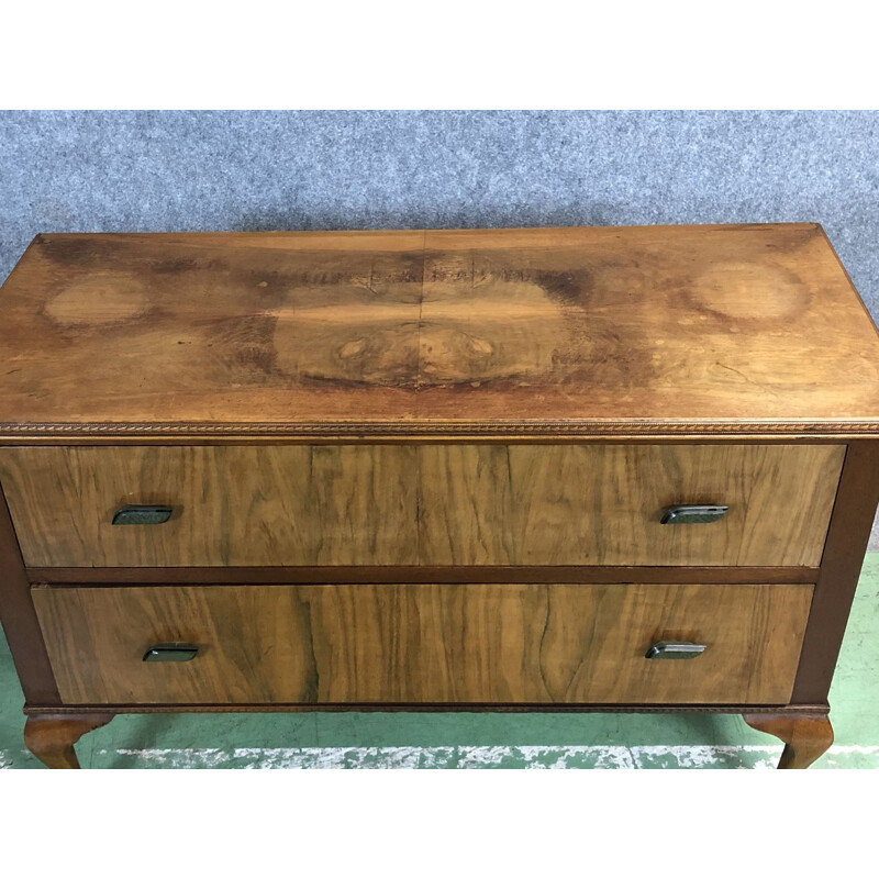 Small Chippendale chest of drawers in burr walnut wood