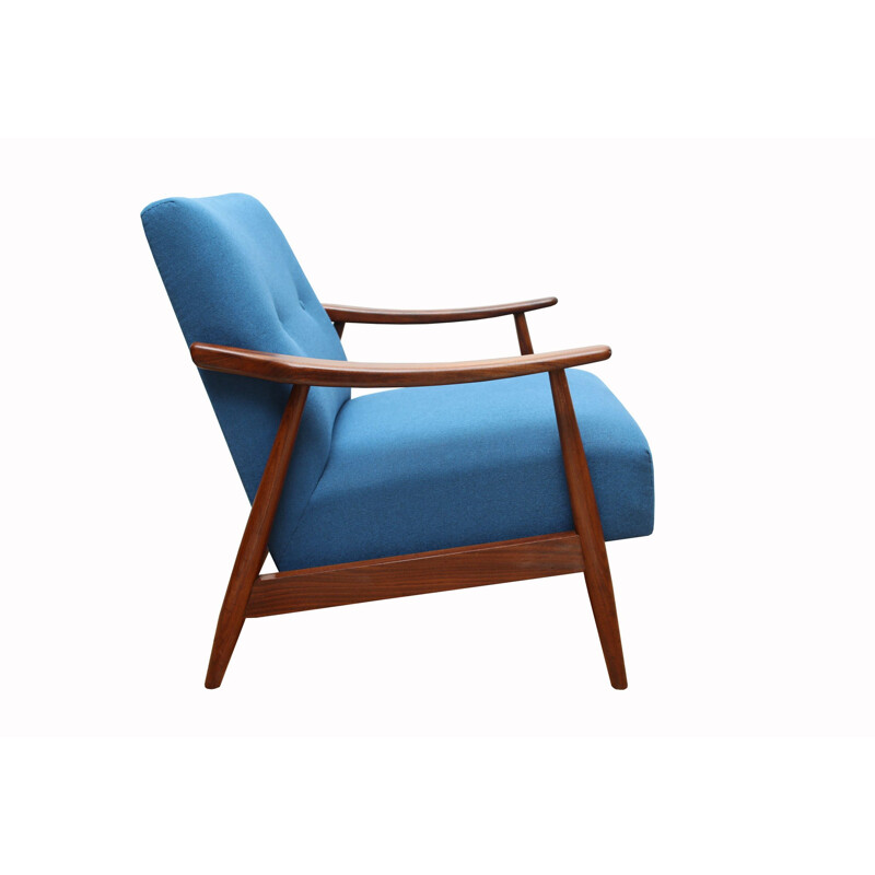 Armchair teak in blue, restored 1950s 