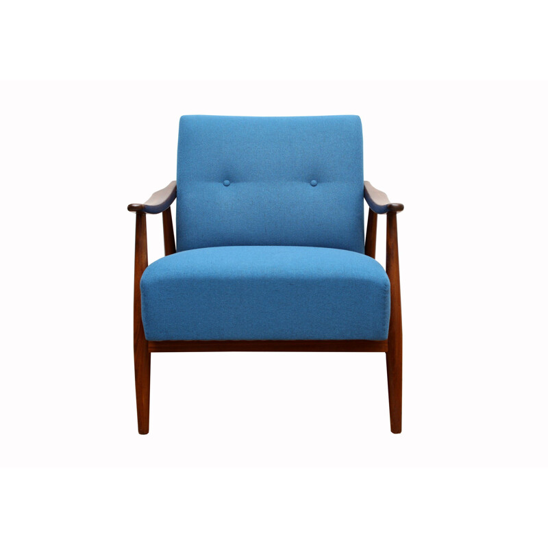 Armchair teak in blue, restored 1950s 