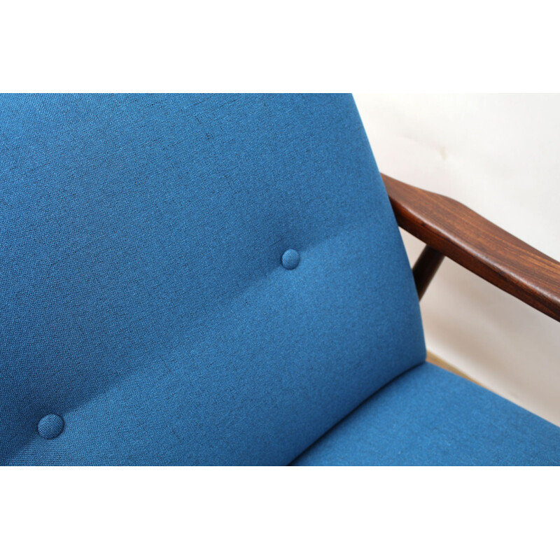 Armchair teak in blue, restored 1950s 