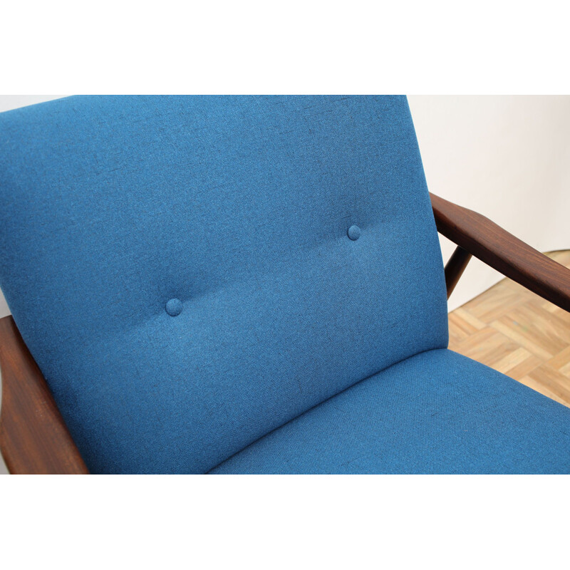 Armchair teak in blue, restored 1950s 