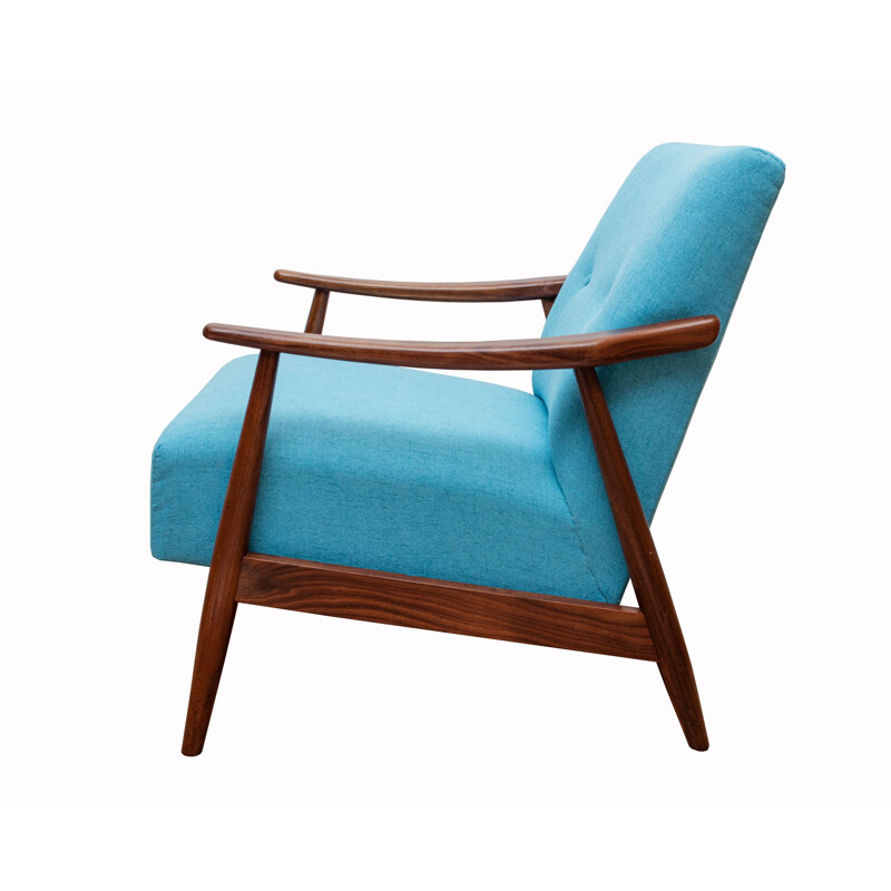 Armchair in teak light blue, restored 1950s 