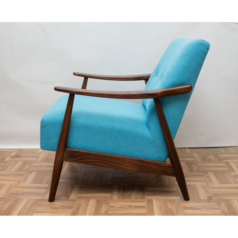 Armchair in teak light blue, restored 1950s 