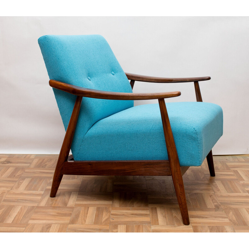 Armchair in teak light blue, restored 1950s 