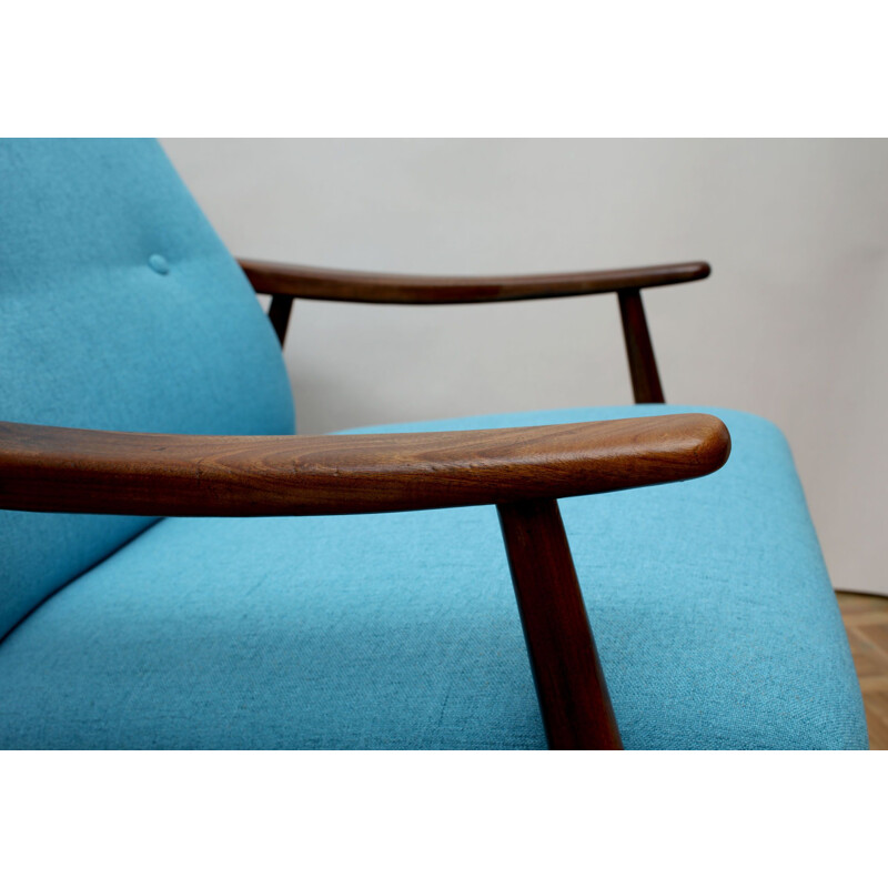 Armchair in teak light blue, restored 1950s 