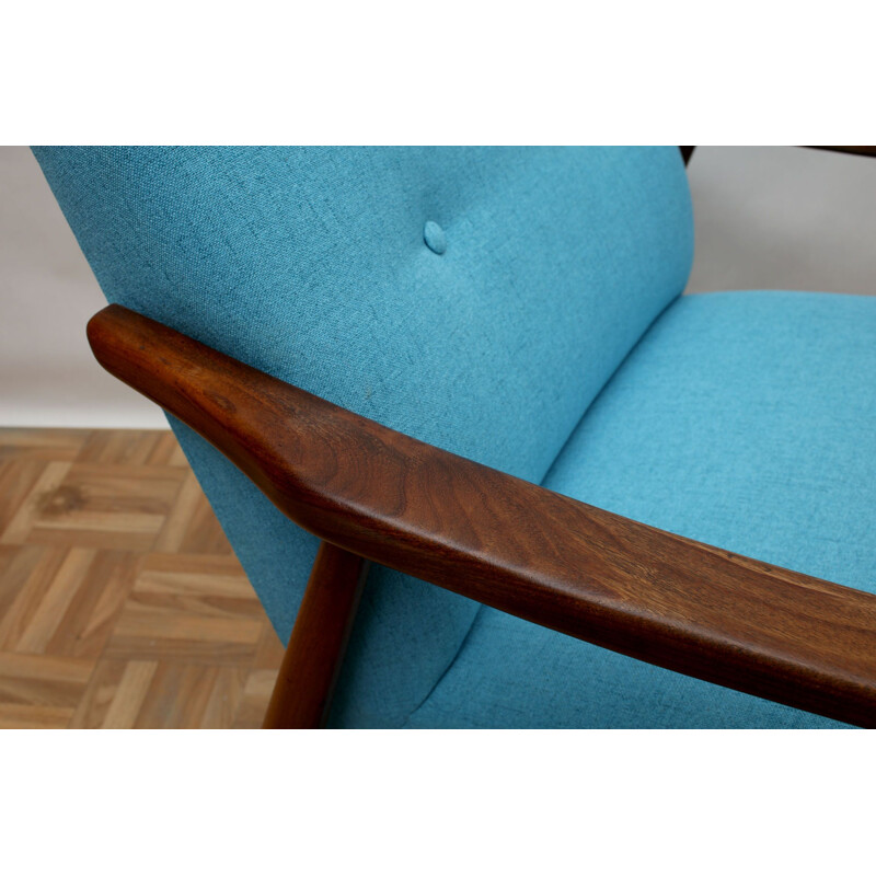 Armchair in teak light blue, restored 1950s 