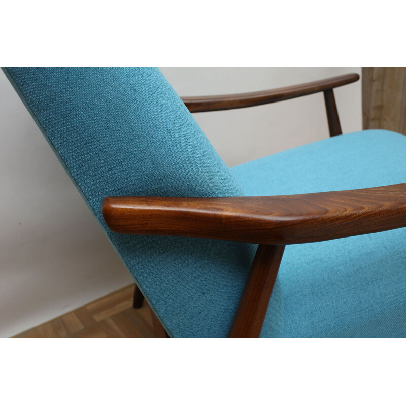 Armchair in teak light blue, restored 1950s 