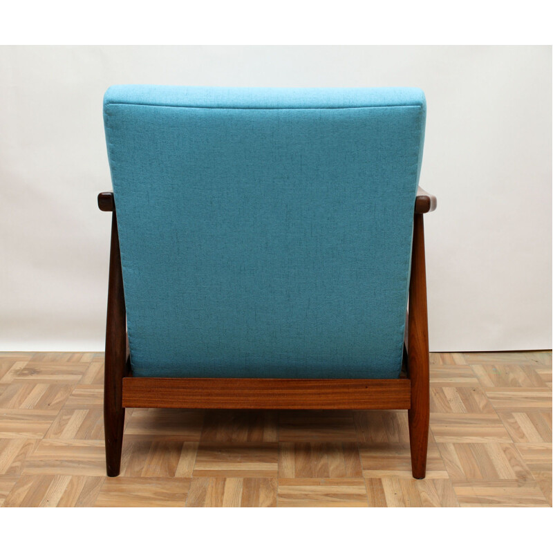 Armchair in teak light blue, restored 1950s 