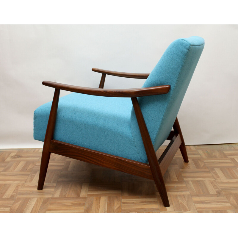 Armchair in teak light blue, restored 1950s 