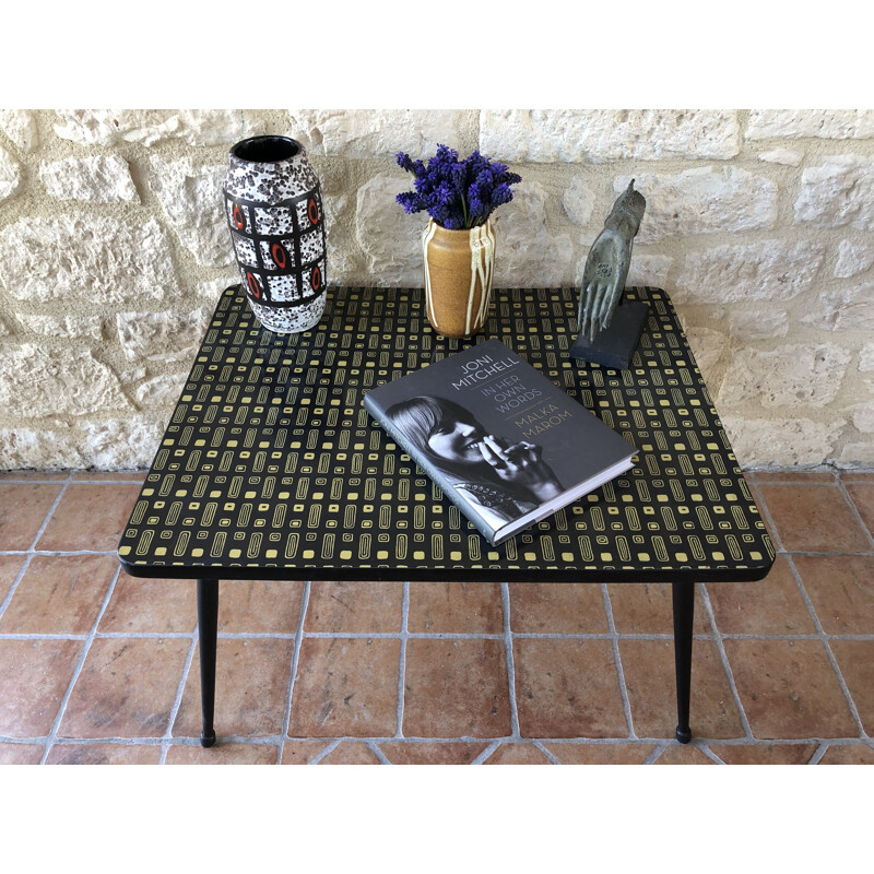 Vintage coffee table or side table in yellow and black formica circa 60 70