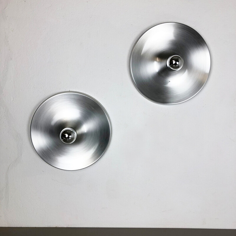 Set of 2 Charlotte Perriand Style Aluminum Disc Wall Light, Germany, 1970s