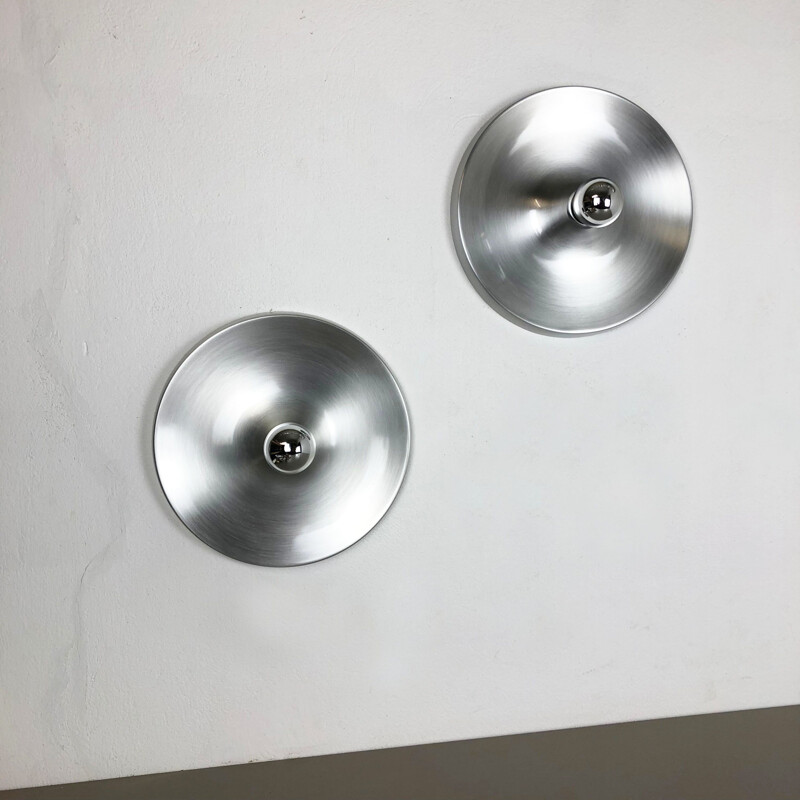 Set of 2 Charlotte Perriand Style Aluminum Disc Wall Light, Germany, 1970s