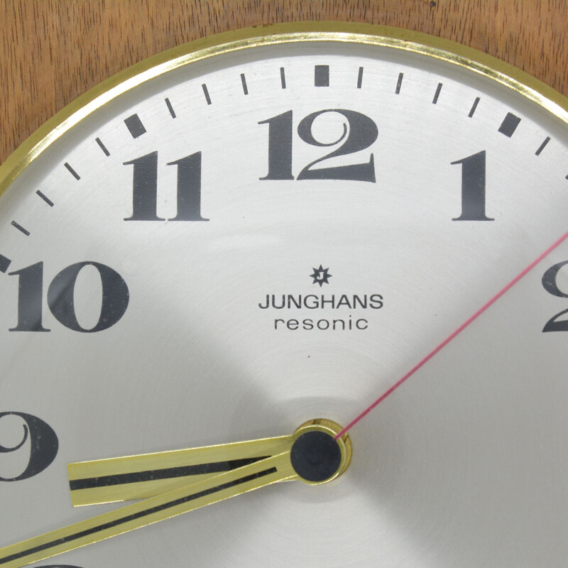 Walnut wall clock, Junghans Resonic Germany 70s