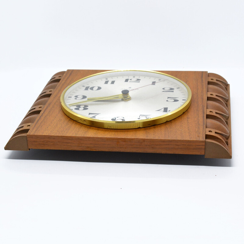 Walnut wall clock, Junghans Resonic Germany 70s