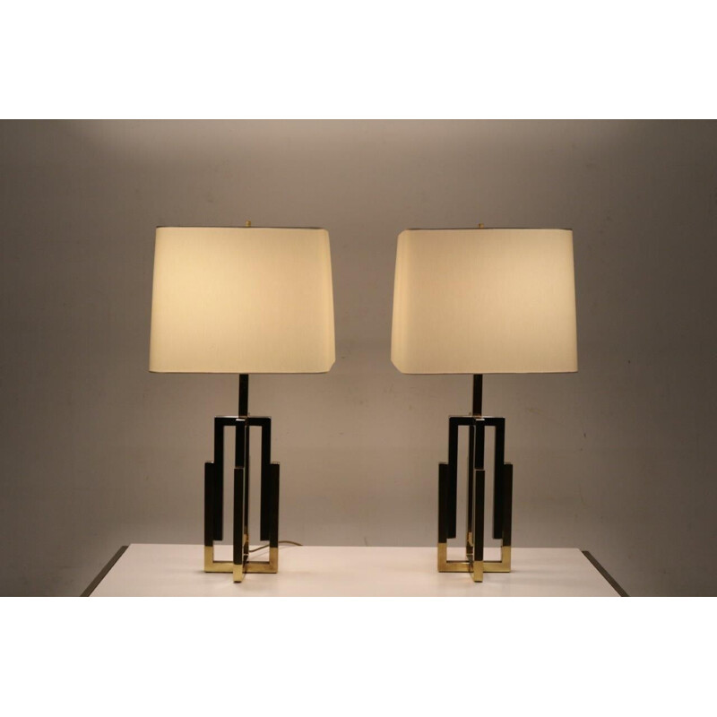 Pair of Table Lamps Chrome and Brass attributed to Romeo Rega, Italy 1970