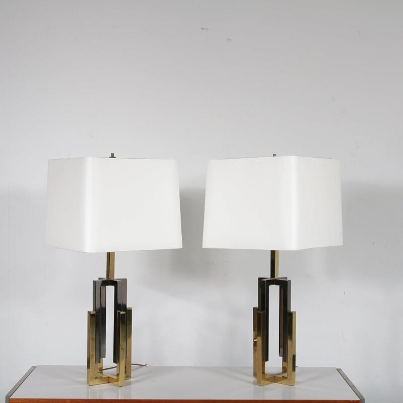 Pair of Table Lamps Chrome and Brass attributed to Romeo Rega, Italy 1970