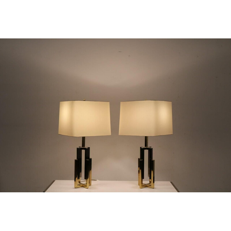 Pair of Table Lamps Chrome and Brass attributed to Romeo Rega, Italy 1970