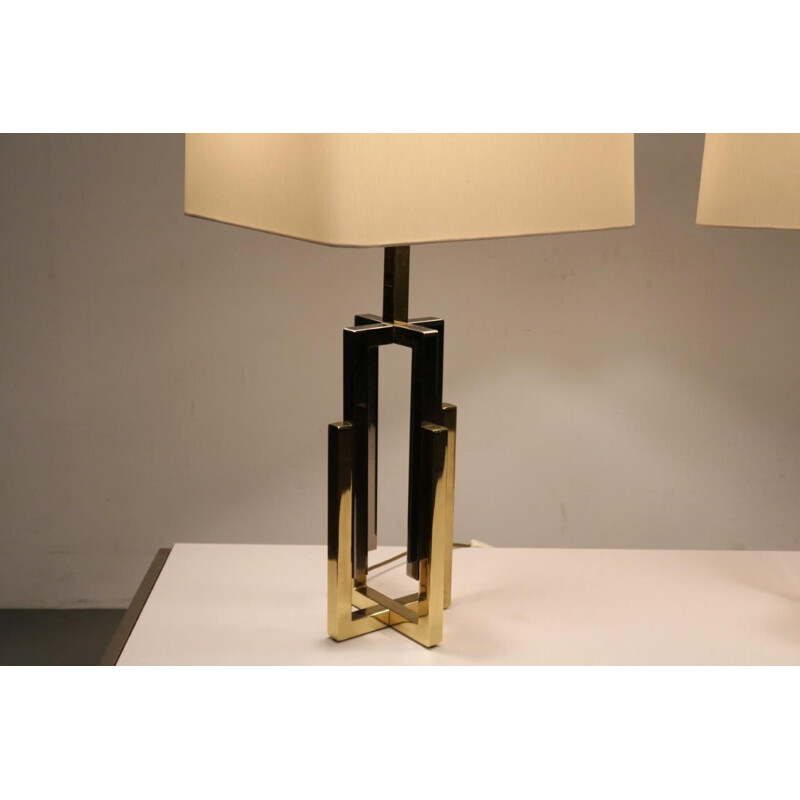 Pair de Lampes de table vintage en chrome et en laiton attribuées à Romeo Rega, Italie 1970