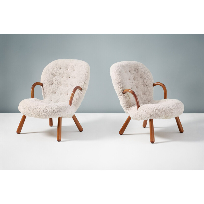 Philip Arctander Pair of Sheepskin Clam Chairs, 1950s