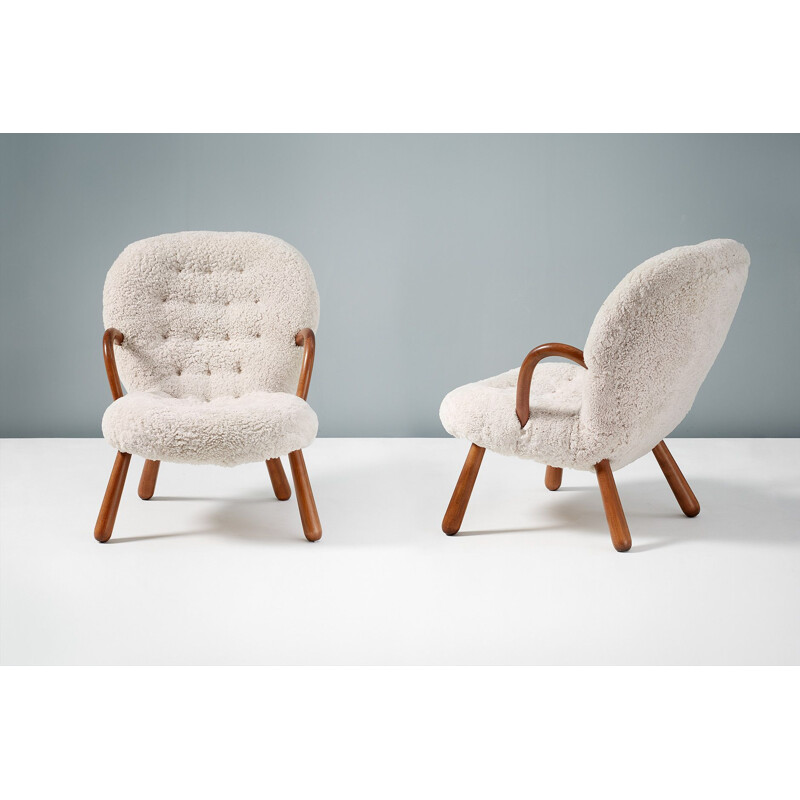 Philip Arctander Pair of Sheepskin Clam Chairs, 1950s
