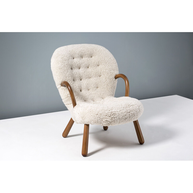 Philip Arctander Vintage Sheepskin Clam Chair 1950s