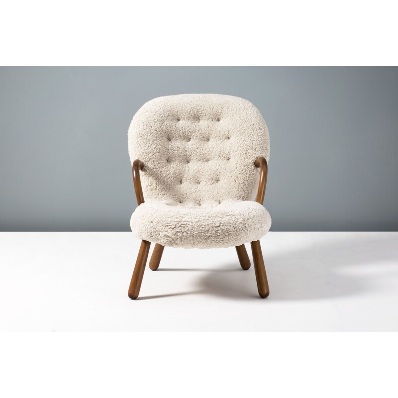 Philip Arctander Vintage Sheepskin Clam Chair 1950s
