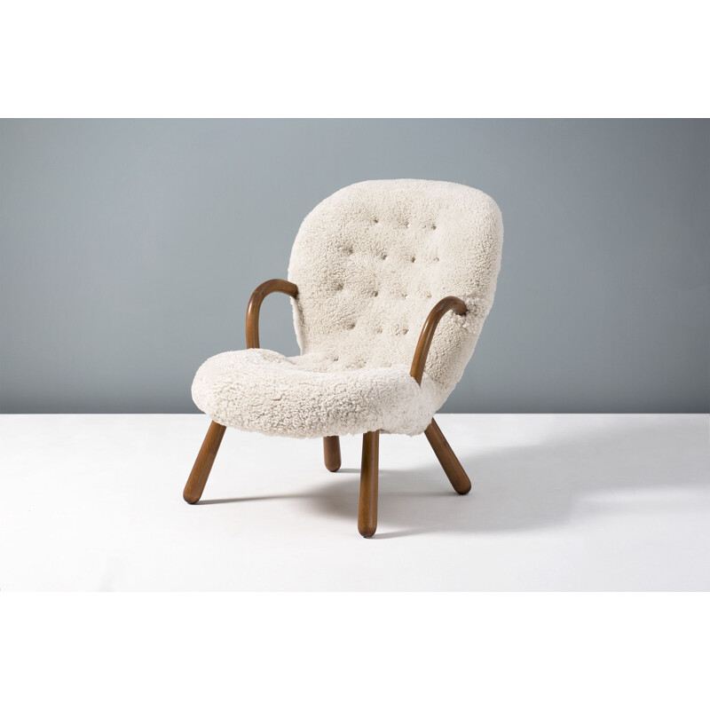 Philip Arctander Vintage Sheepskin Clam Chair 1950s