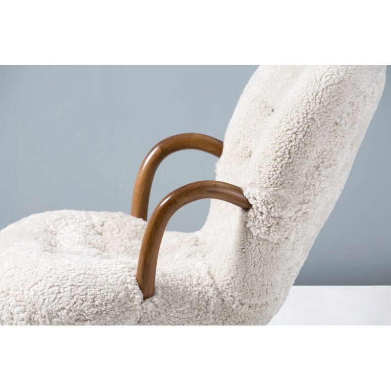 Philip Arctander Vintage Sheepskin Clam Chair 1950s